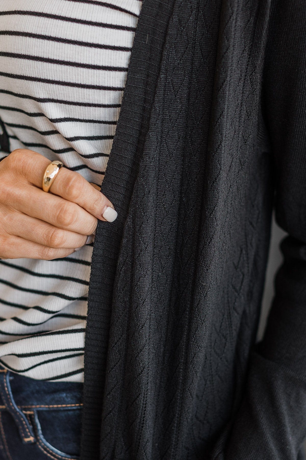 Found Myself Open Front Knit Cardigan- Black