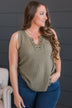 Keep You Guessing Knit Tank Top- Olive