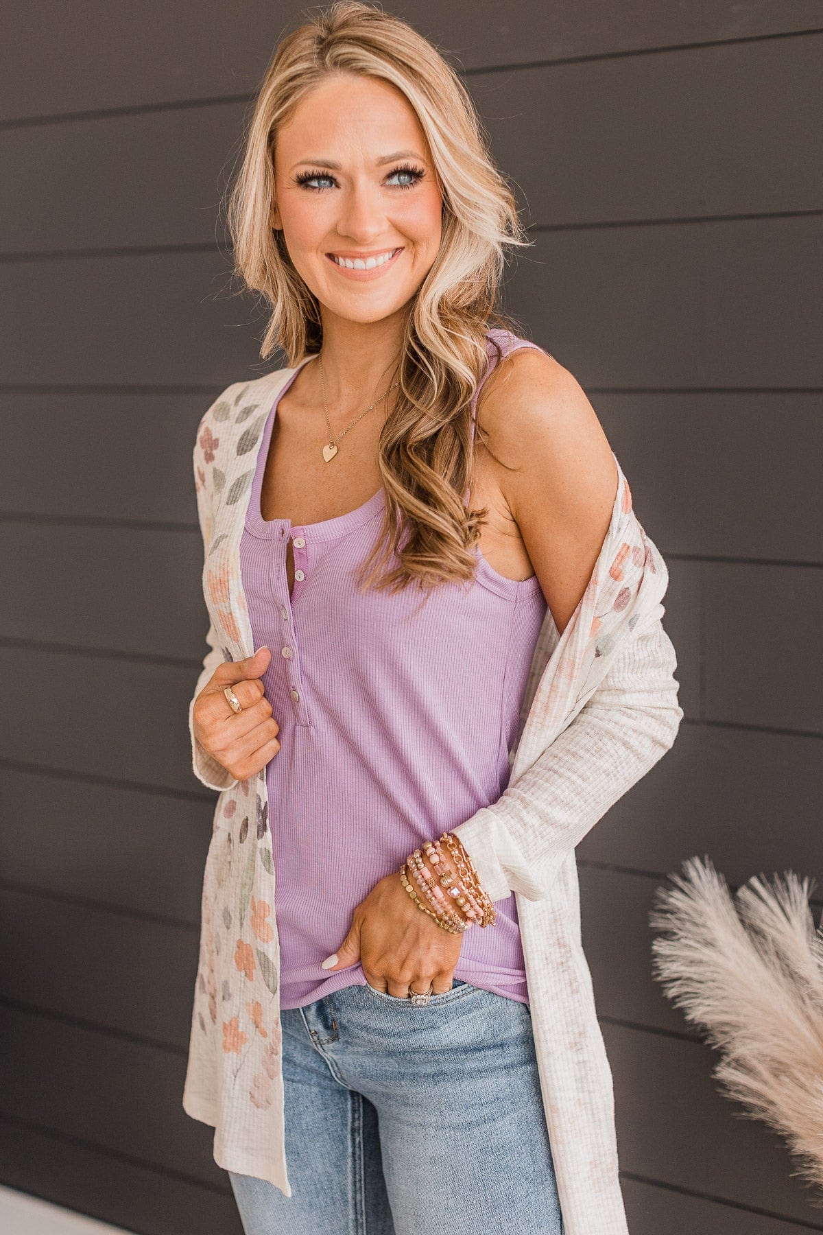 Bound To Be Beautiful Button Henley Tank Top- Lavender