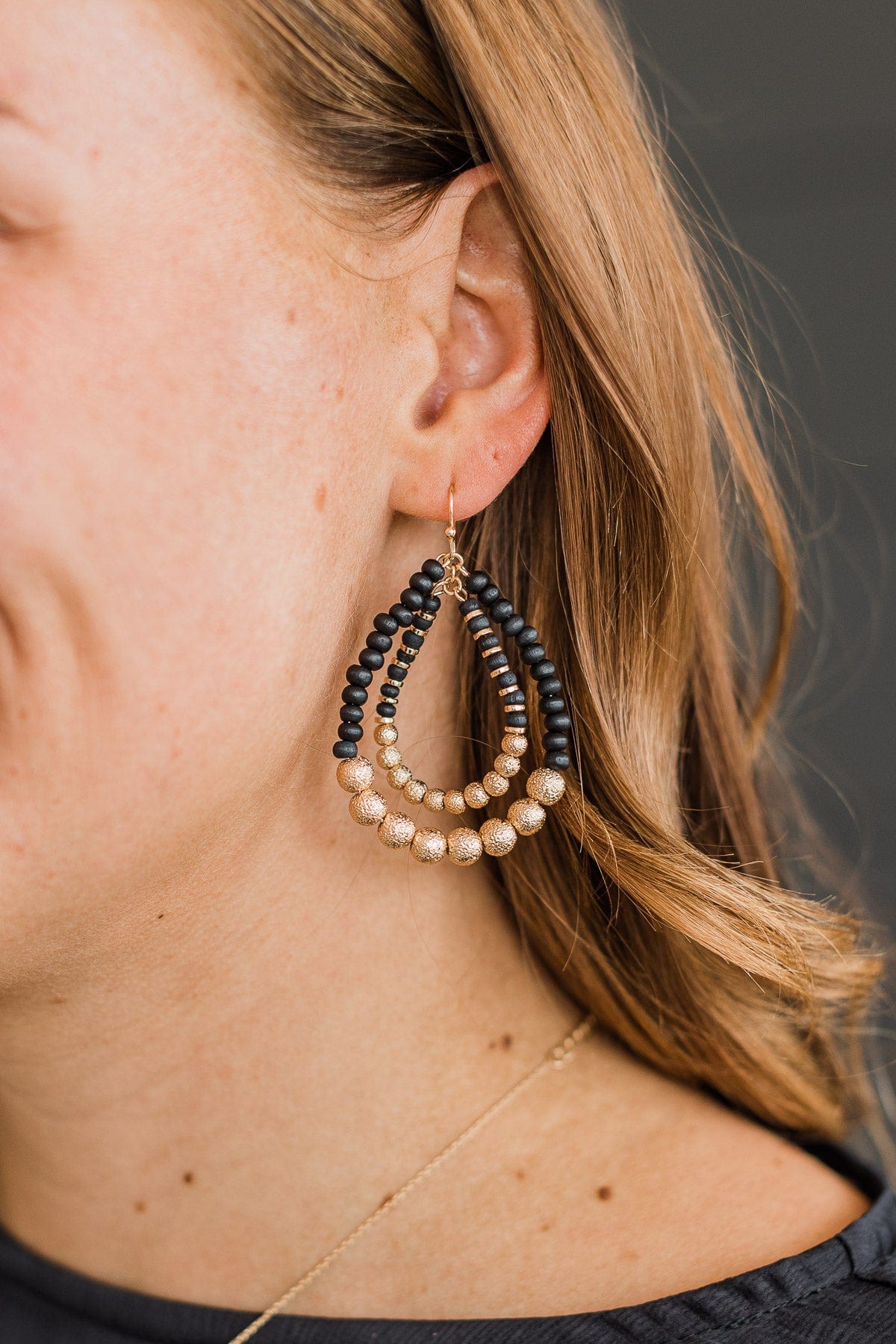 Whirling Emotions Teardrop Earrings- Black