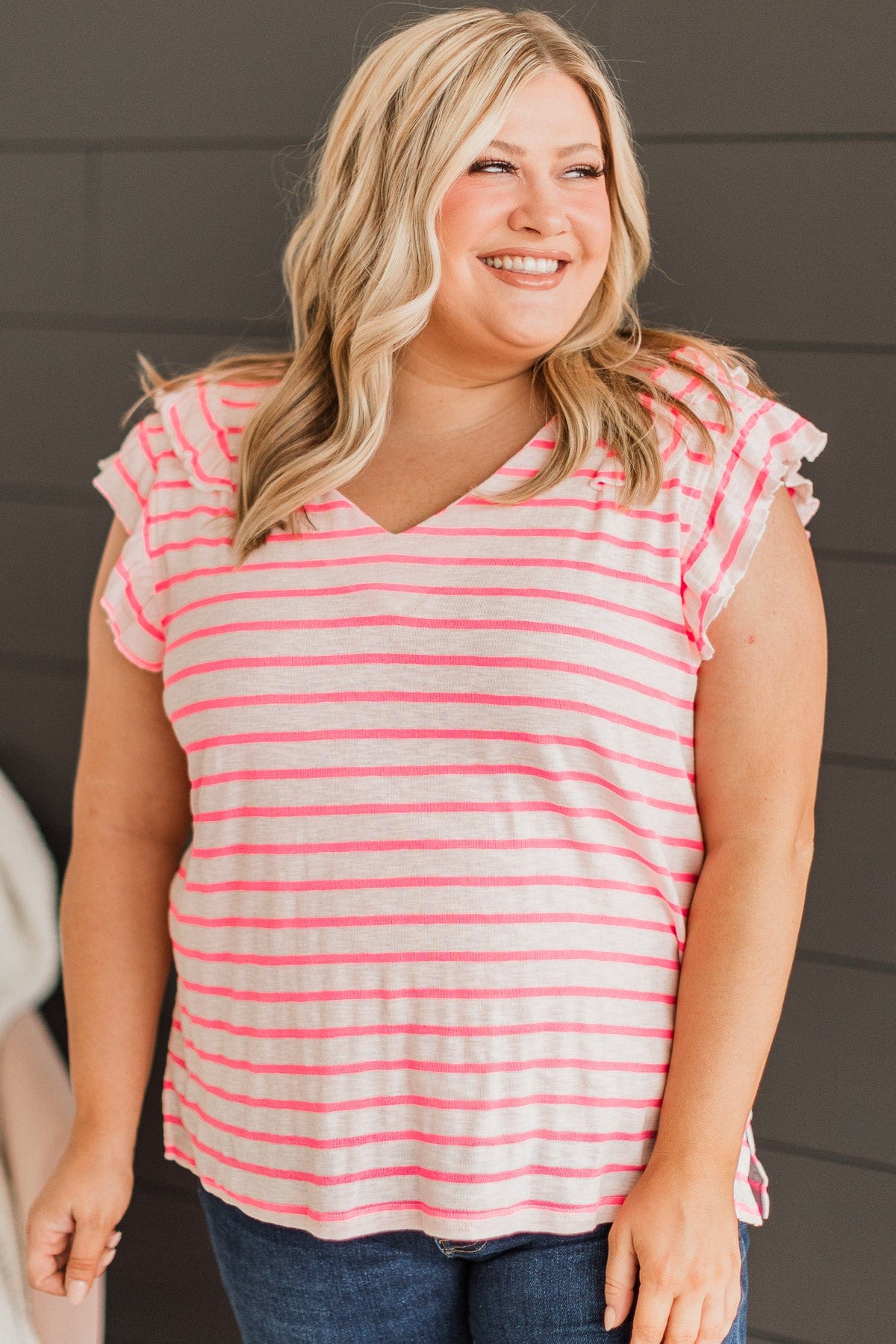 Vibrant Presence Striped Top- Ivory & Pink