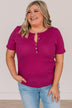 Vibrant Views Button Knit Top- Dark Fuchsia