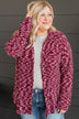 Think About Me Knit Shirt Jacket- Burgundy & Pink