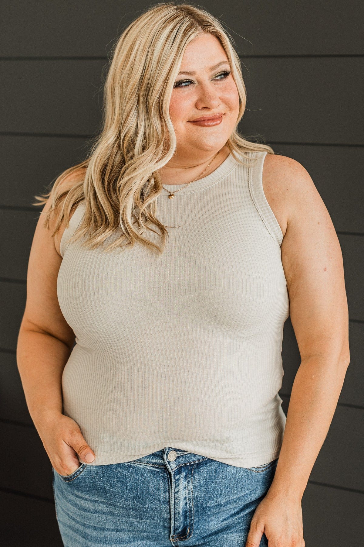 Effortless Dream Ribbed Tank Top- Beige