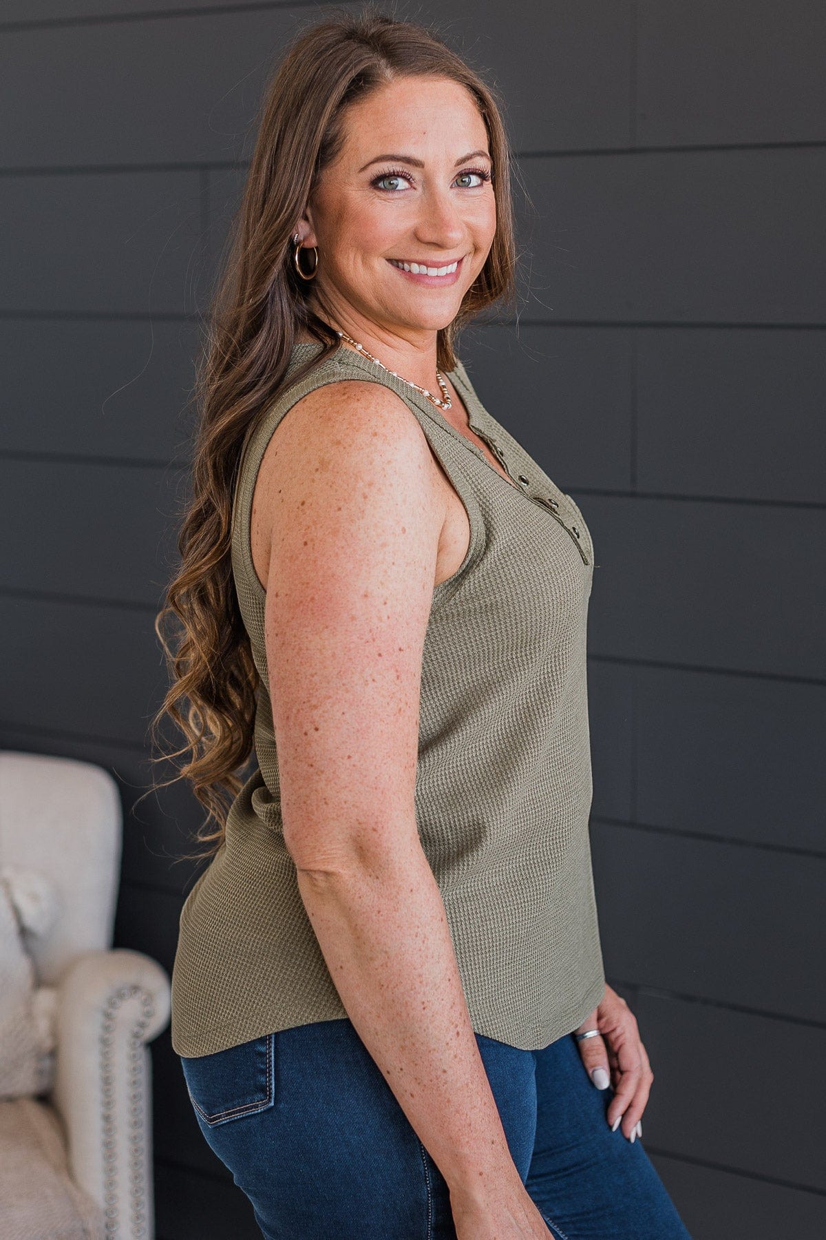 Keep You Guessing Knit Tank Top- Olive