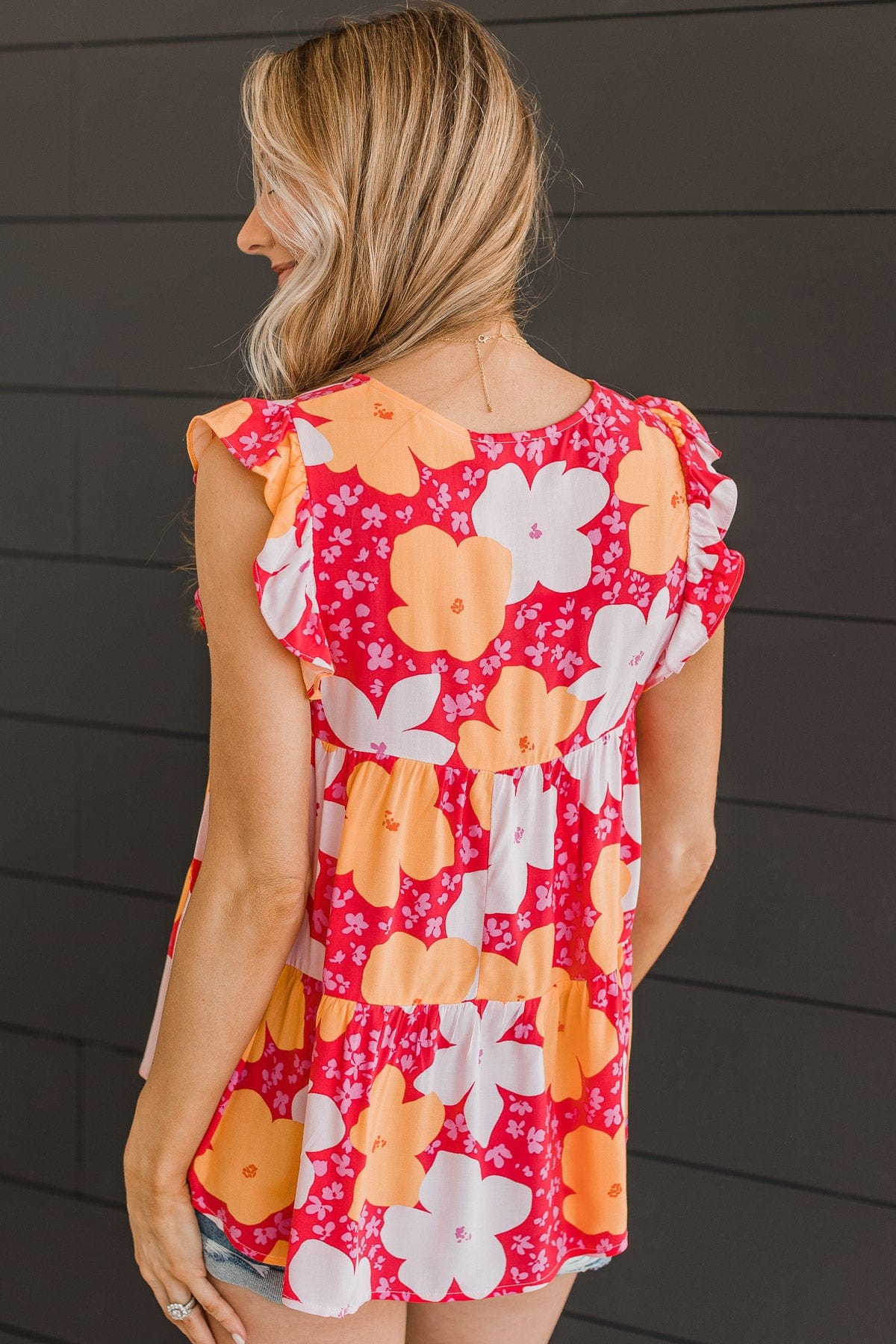 Beauty Is Key Flutter Sleeve Blouse- Hot Pink