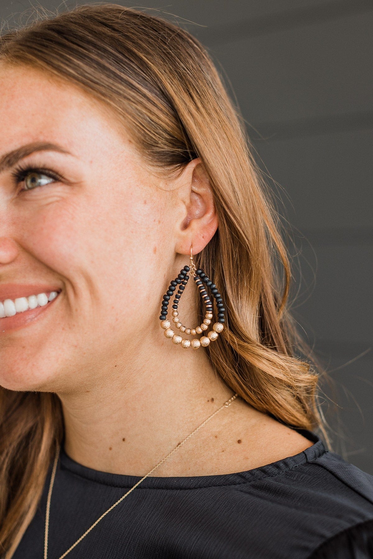 Whirling Emotions Teardrop Earrings- Black
