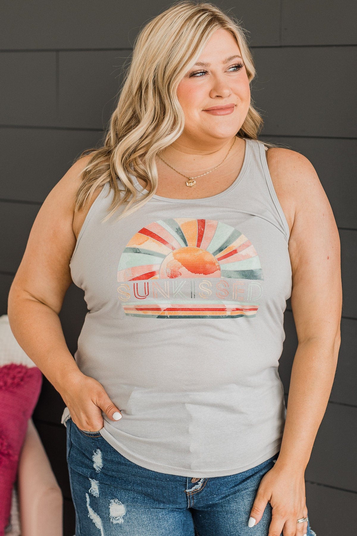 "Sunkissed" Graphic Tank Top- Grey