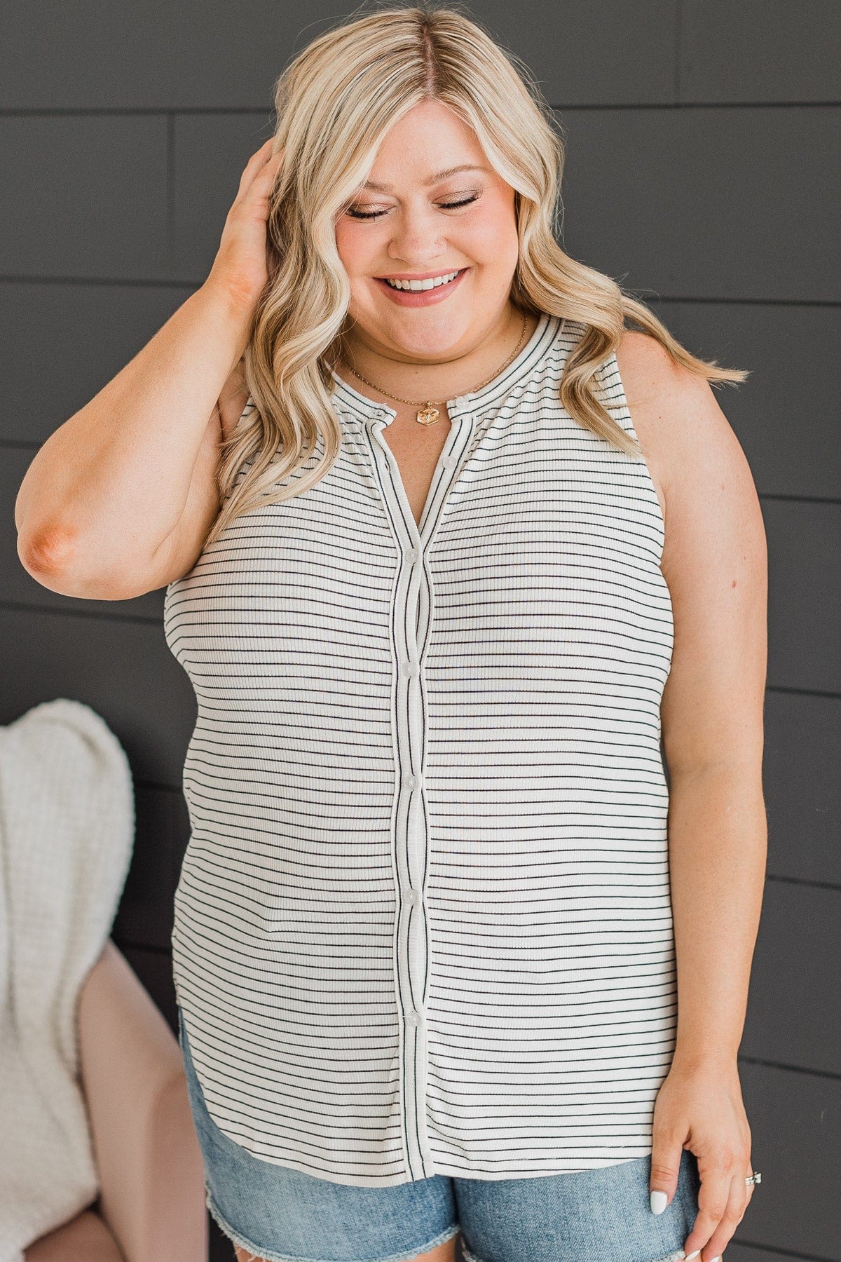 Fool For You Knit Button Tank Top- Off-White