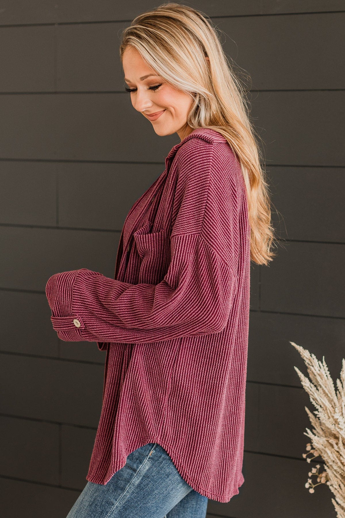 Feeling Bold Ribbed Shirt Jacket Wine The Pulse Boutique