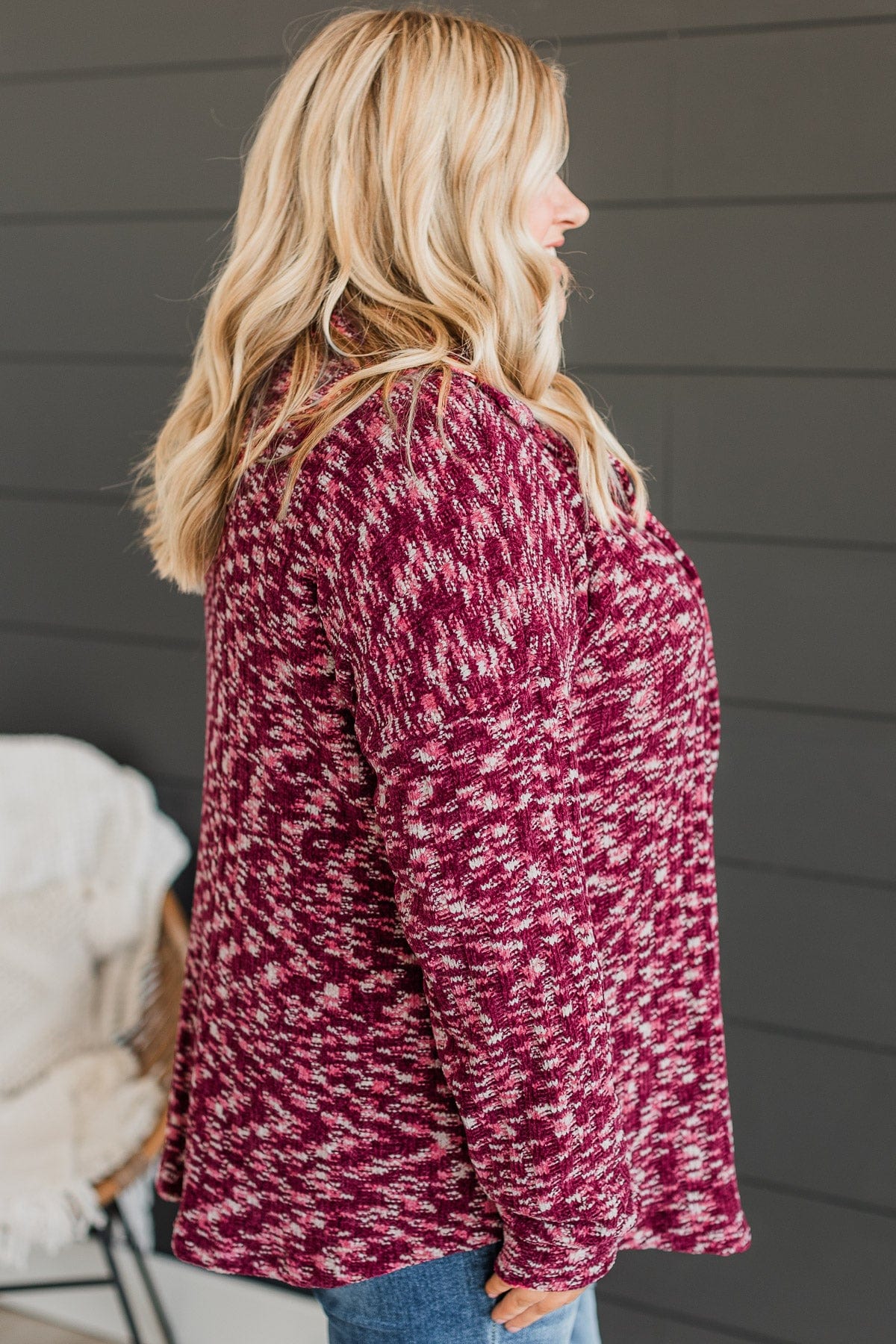 Think About Me Knit Shirt Jacket- Burgundy & Pink
