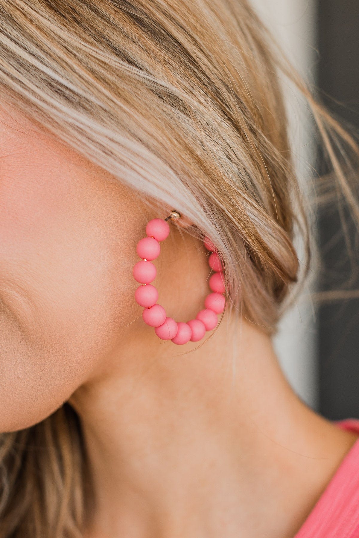 Pink beaded hoop earrings on sale