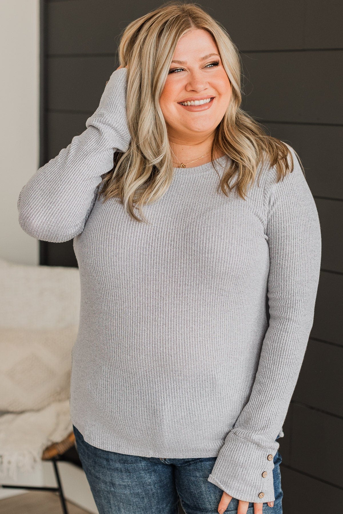 Dreams Of Forever Ribbed Top- Heather Grey