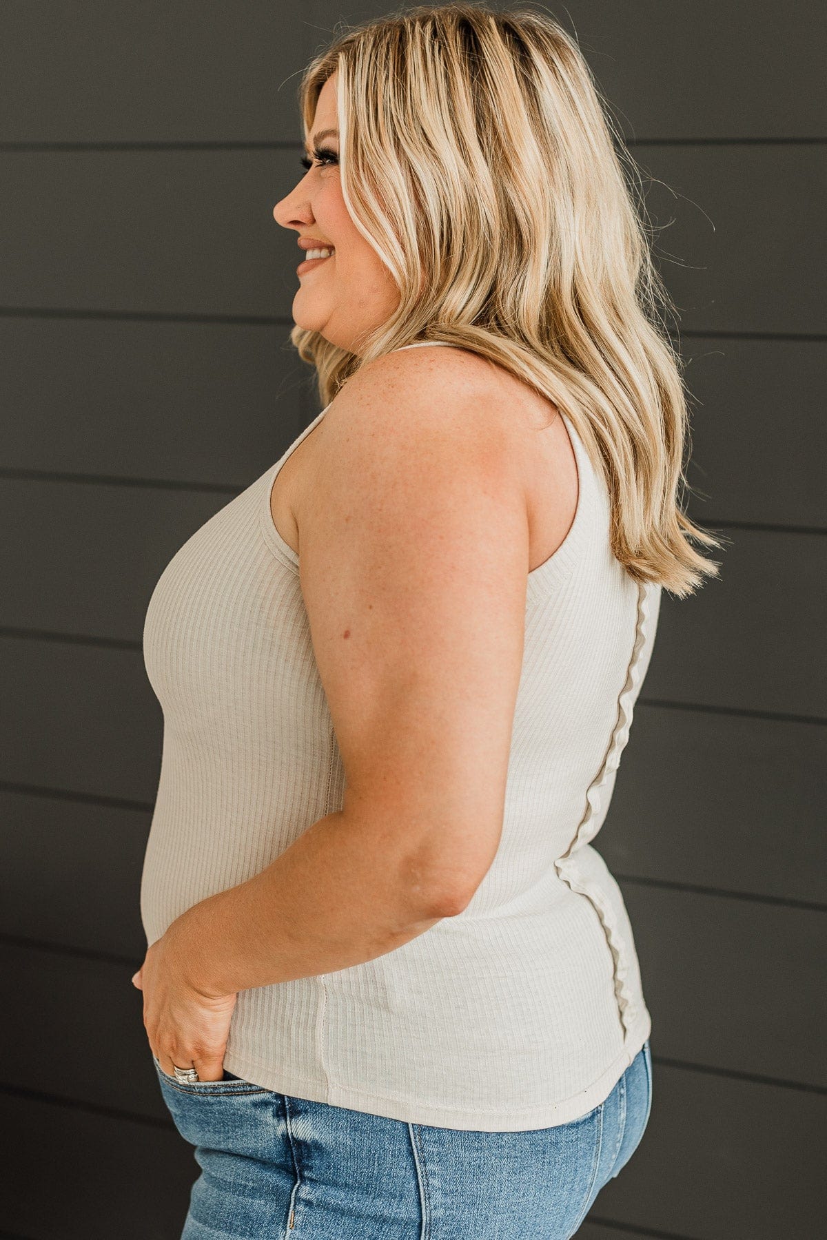 Effortless Dream Ribbed Tank Top- Beige