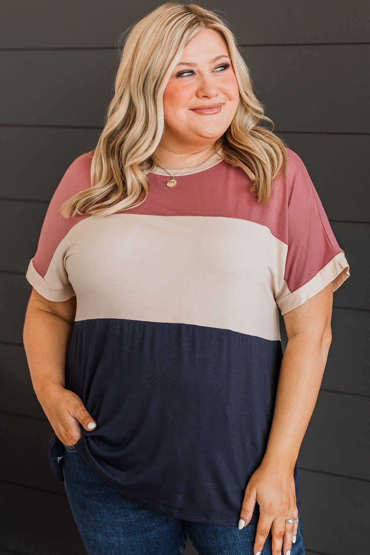Unlike The Rest Color Block Top- Mauve & Navy