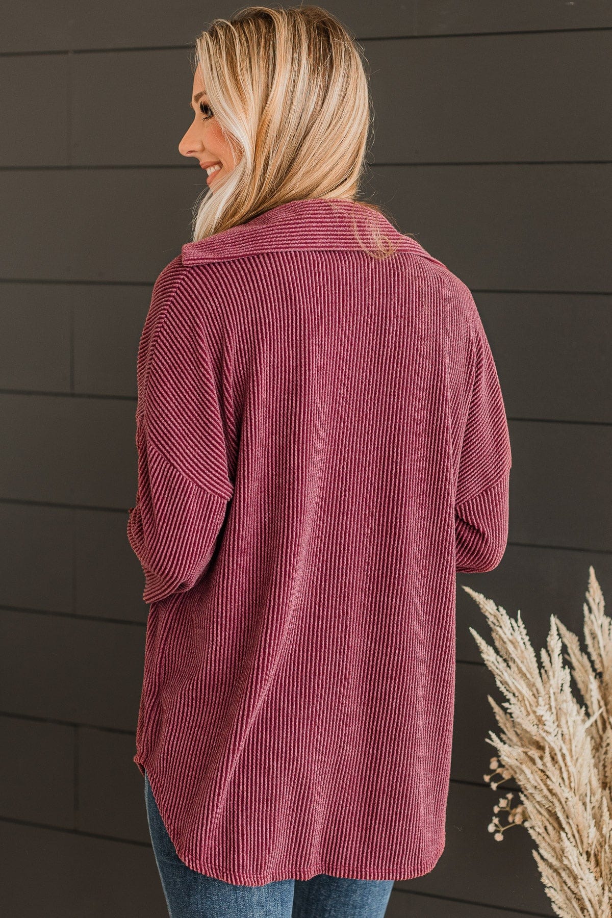 Feeling Bold Ribbed Shirt Jacket Wine The Pulse Boutique