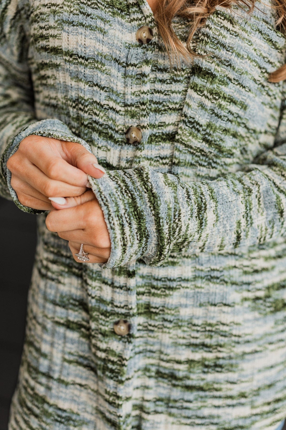 Think About Me Knit Shirt Jacket- Olive & Blue