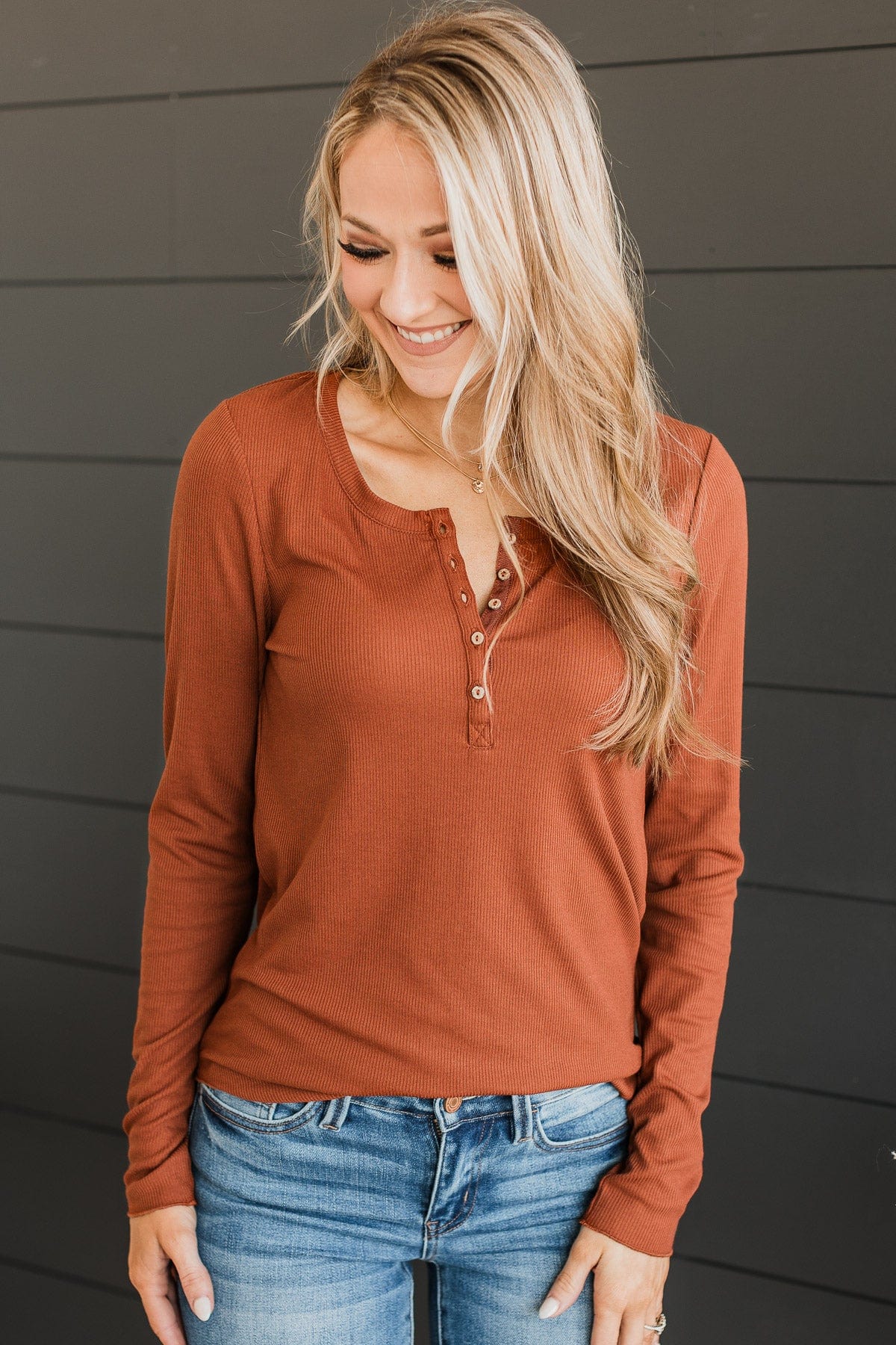 Rise To The Top Knit Henley Top- Copper