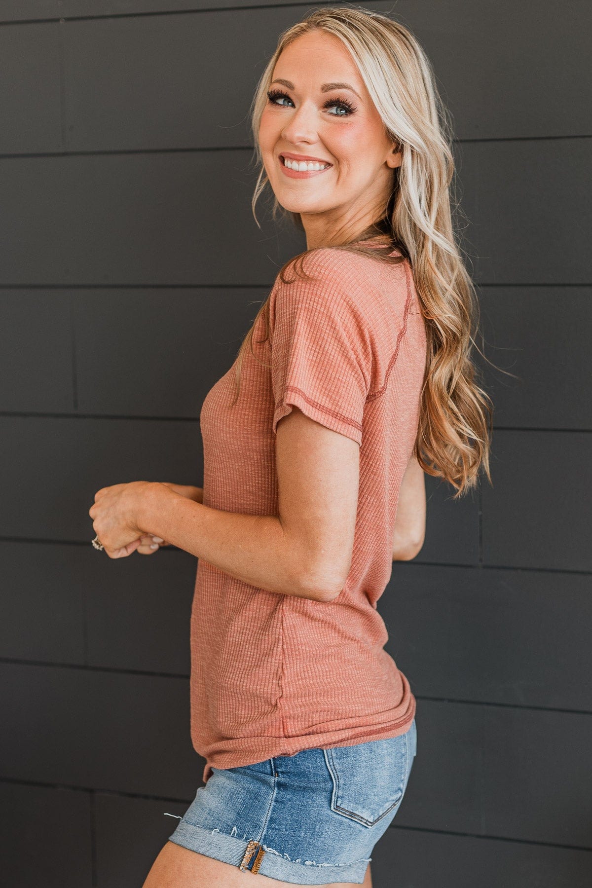 Word Around Town Knit Top- Dark Peach