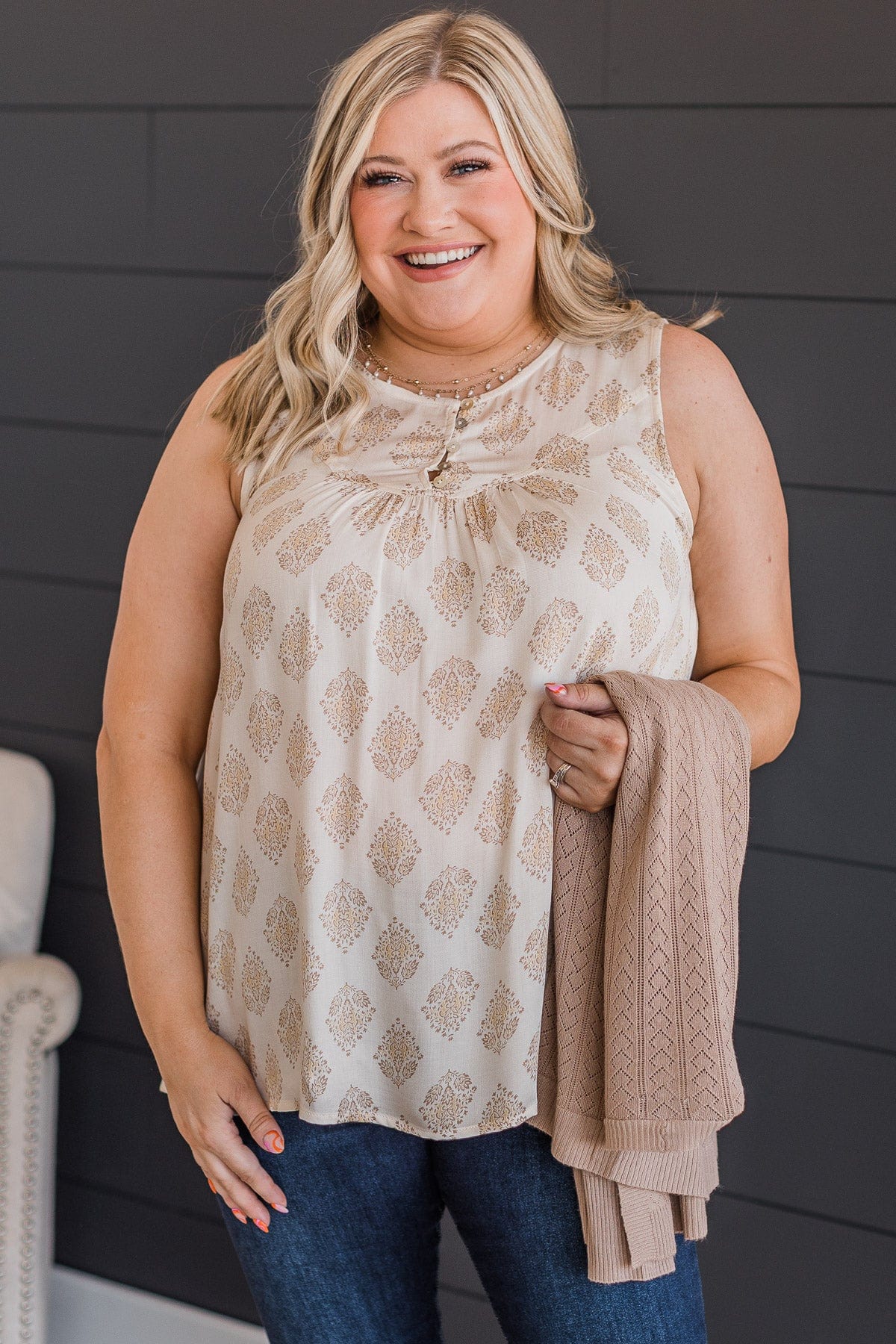 Happier Now Floral Tank Top- Cream