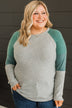 Alluring Smiles Color Block Top- Grey & Olive