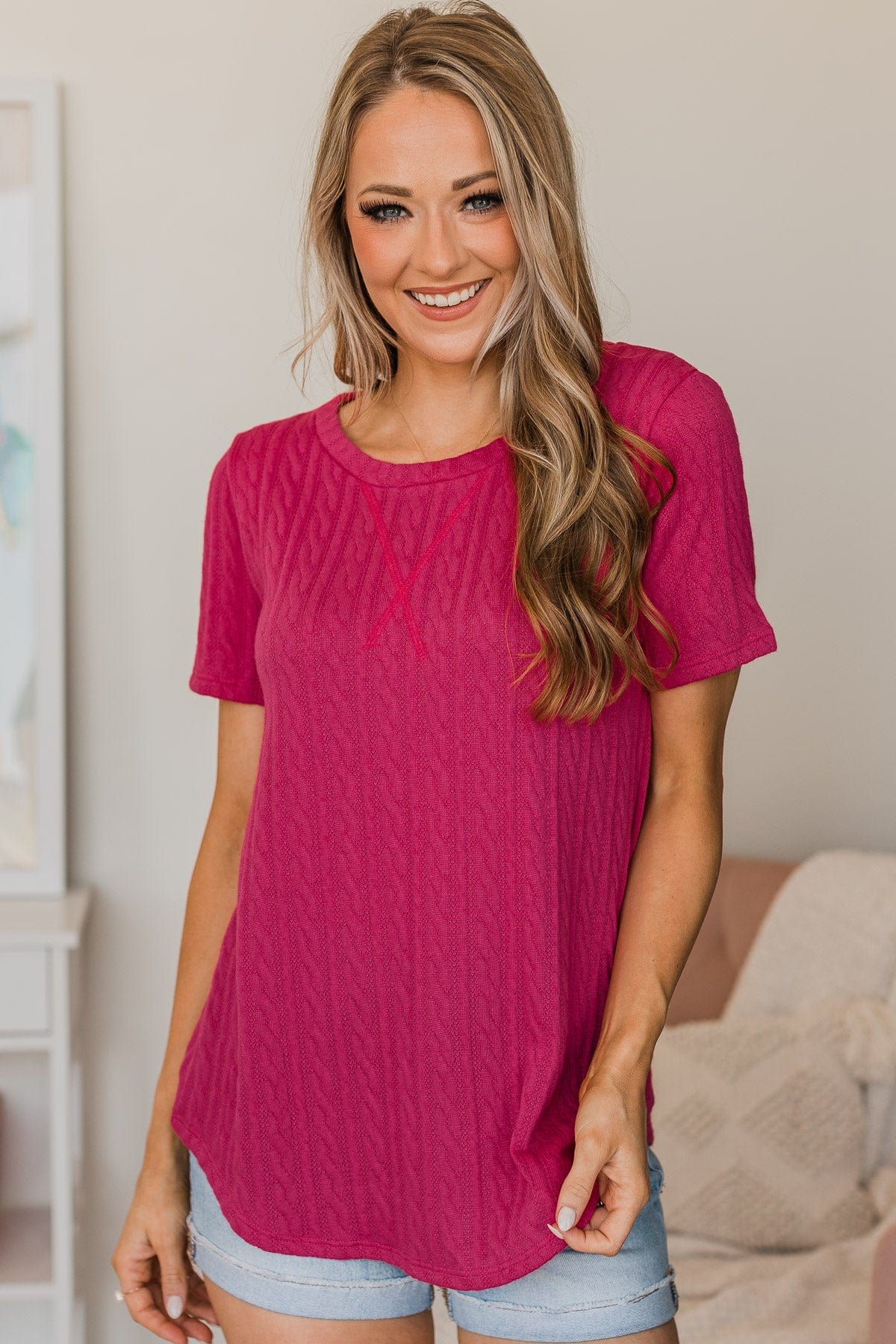 Going Steady Knit Top- Fuchsia