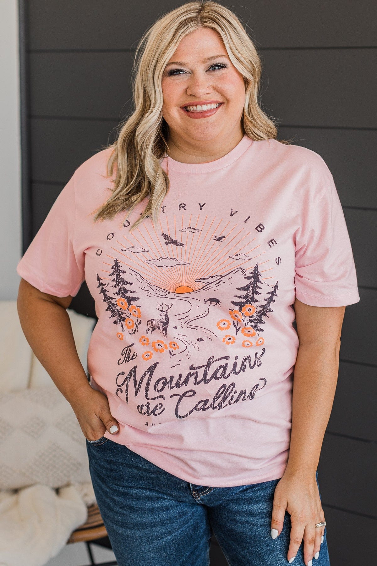 "Country Vibes" Graphic Tee- Light Pink