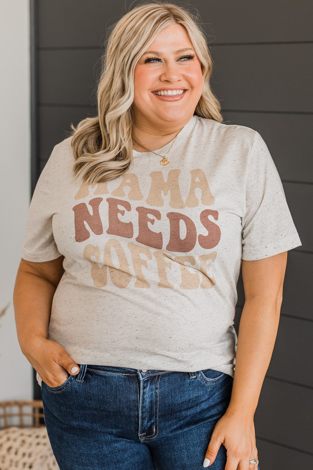 "Mama Needs Coffee" Graphic Tee- Oatmeal