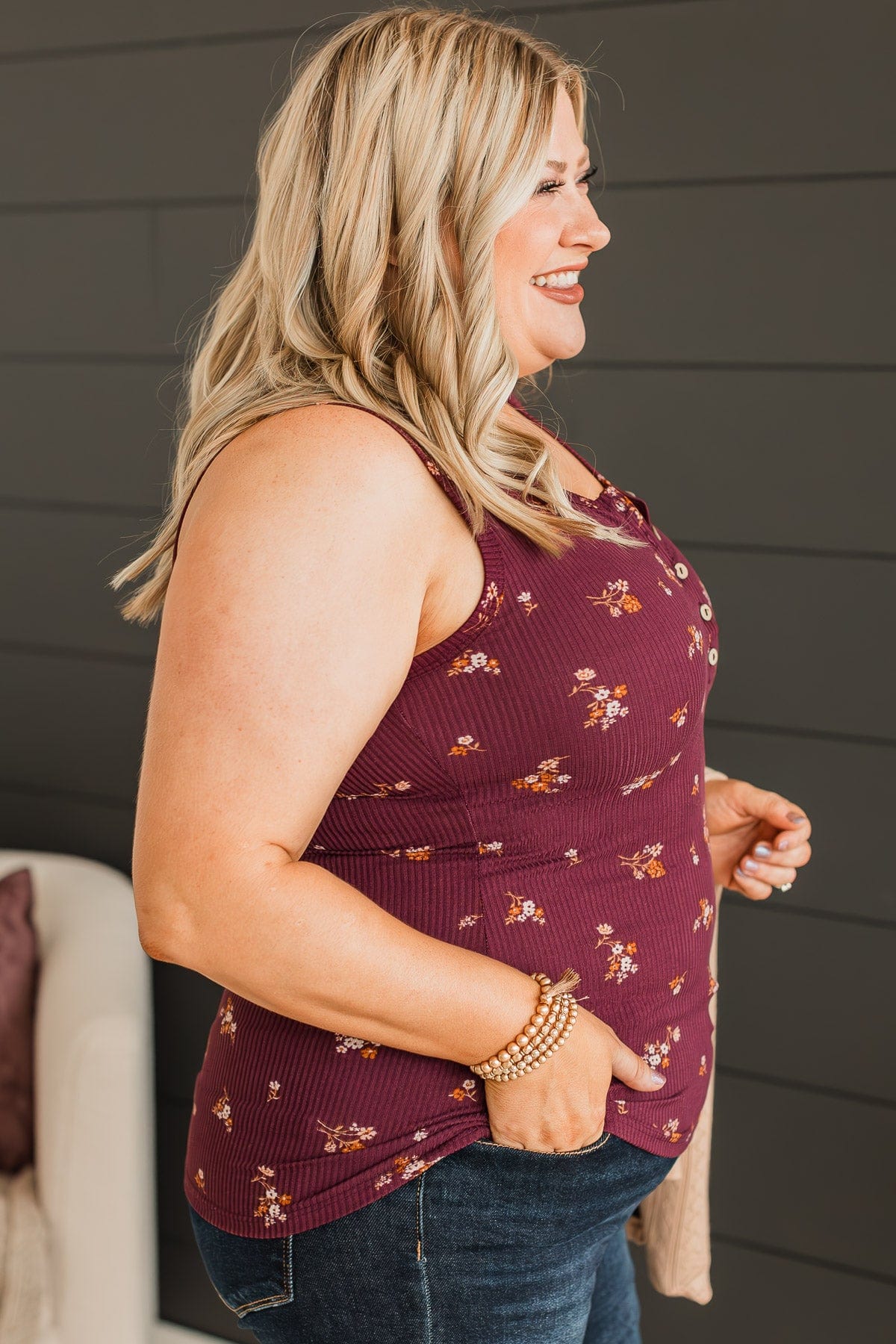 Friends For Life Floral Tank Top- Plum
