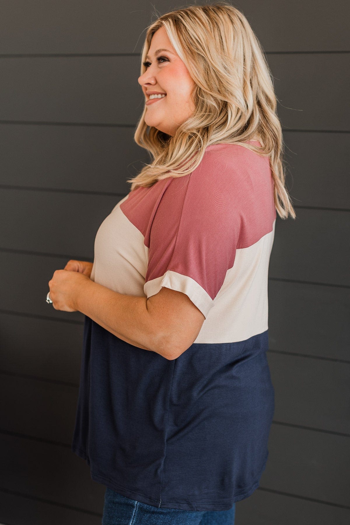 Unlike The Rest Color Block Top- Mauve & Navy