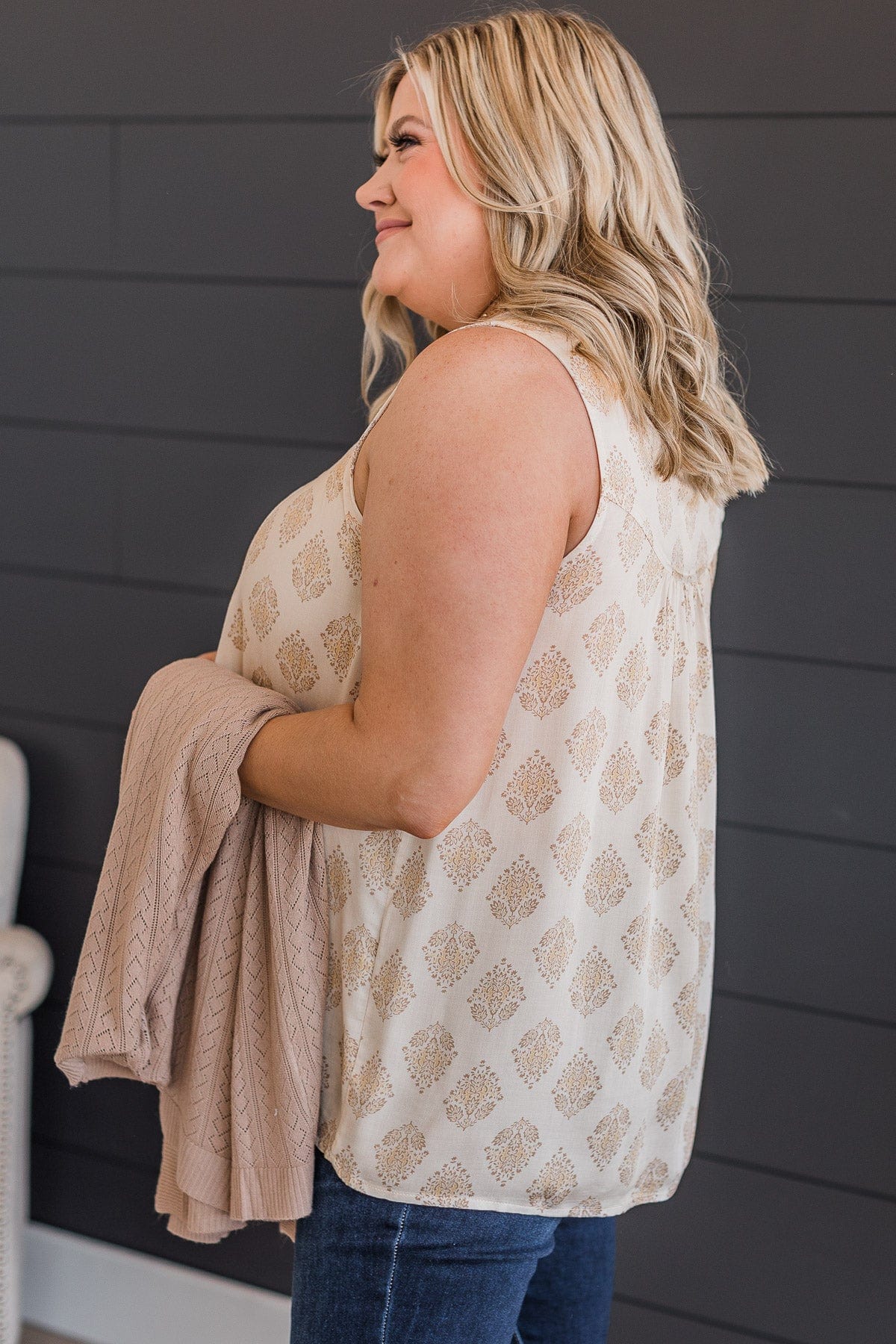 Happier Now Floral Tank Top- Cream