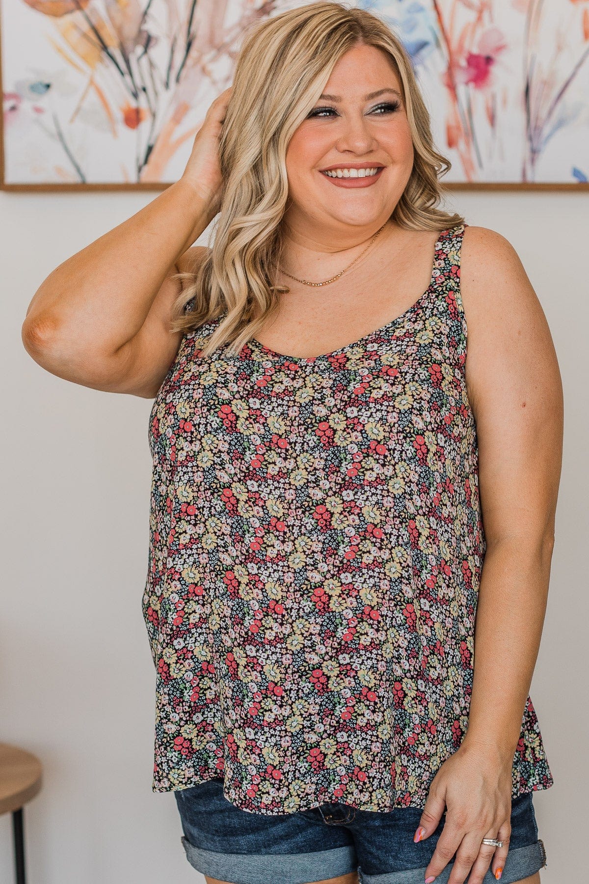 Pursuit Of Love Floral Tank Top- Black