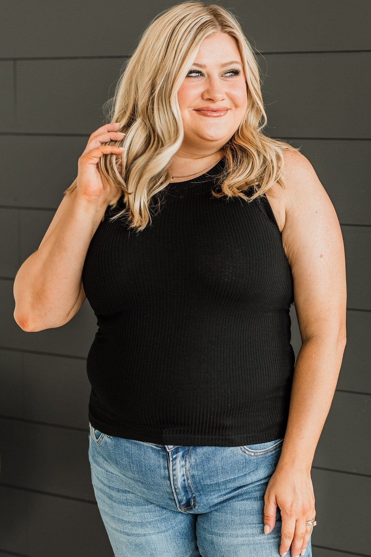 Effortless Dream Ribbed Tank Top- Black