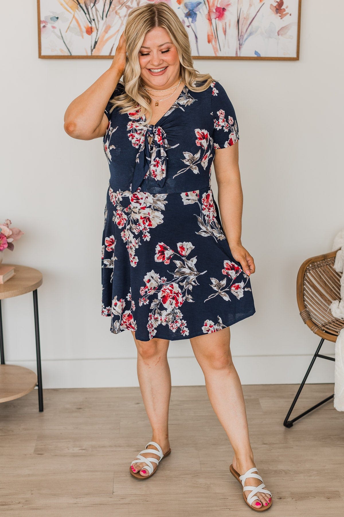 Meant For More Floral Dress- Dark Navy