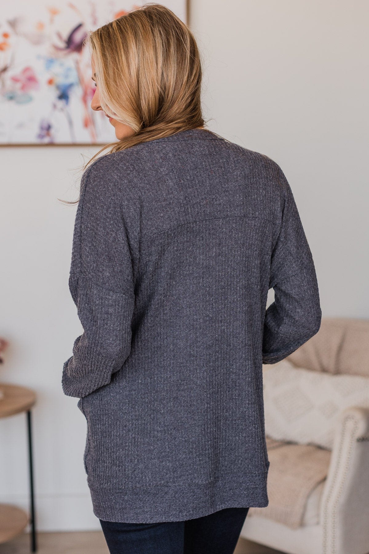Stay Sweet Waffle Knit Cardigan- Navy