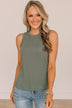 Where To Now Ribbed Knit Tank Top- Olive