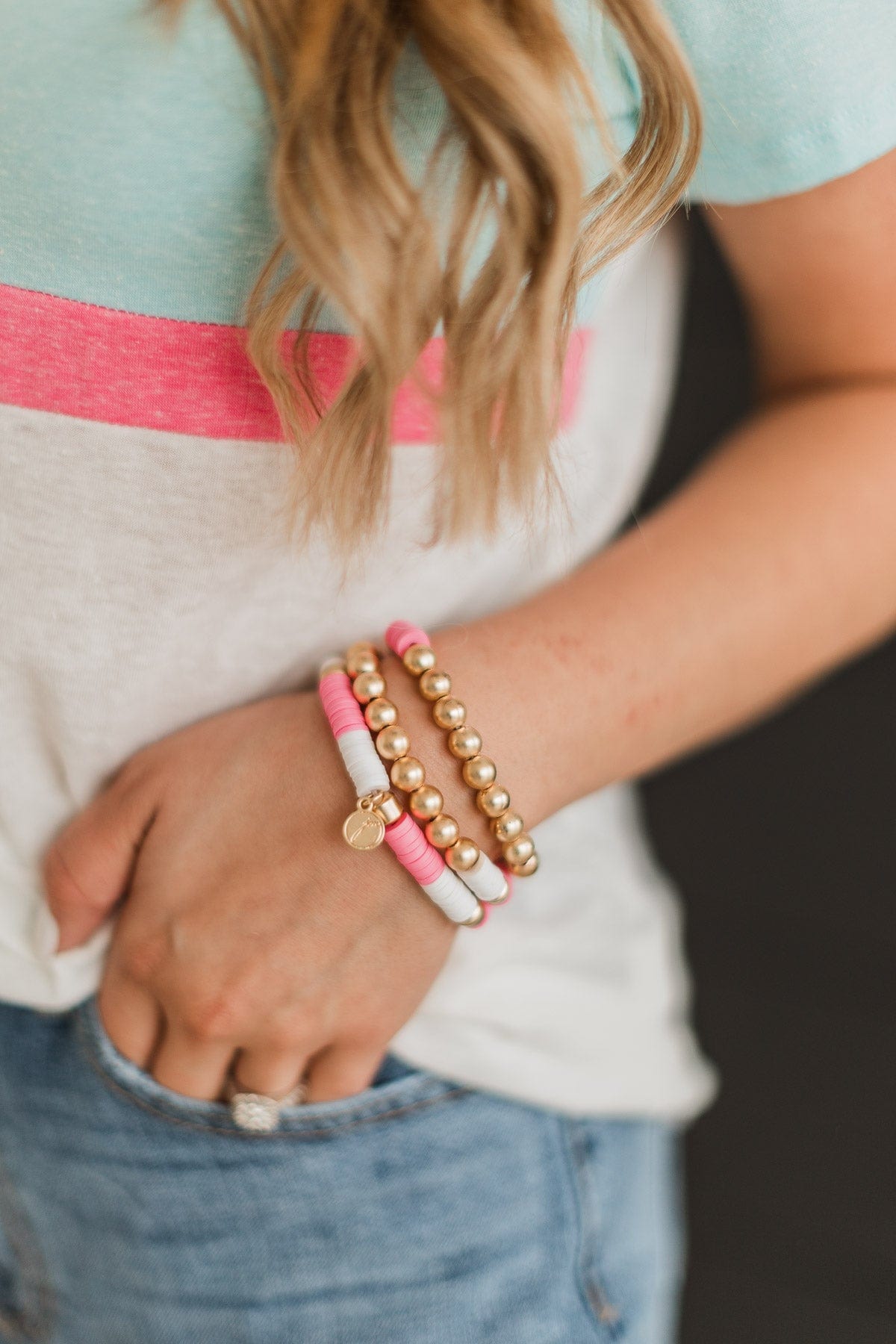 Immaculate Style Bracelet Set- White & Pink