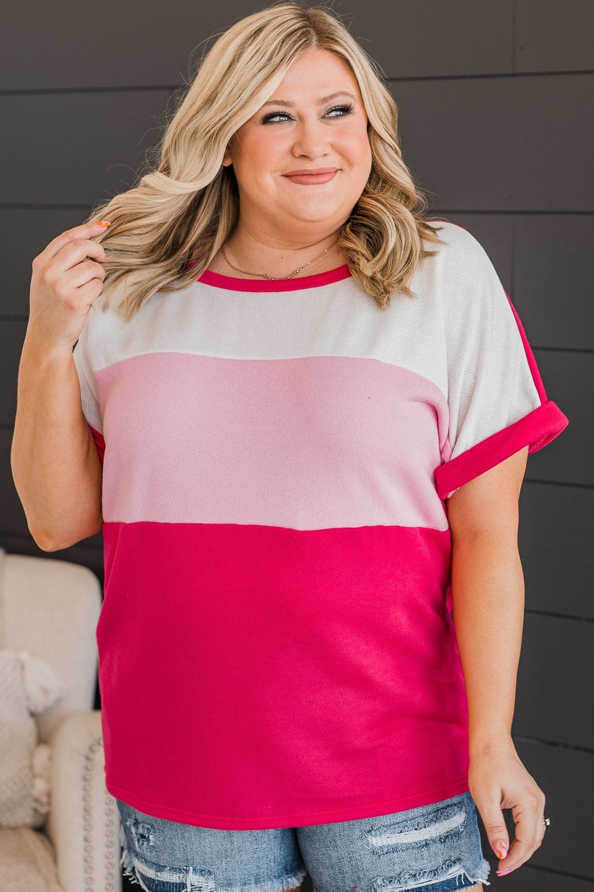 Incredible Sights Knit Top- Off-White & Hot Pink