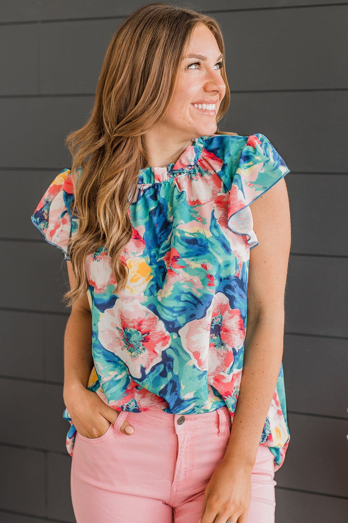 Always Endearing Ruffle Top- Pink & Mint