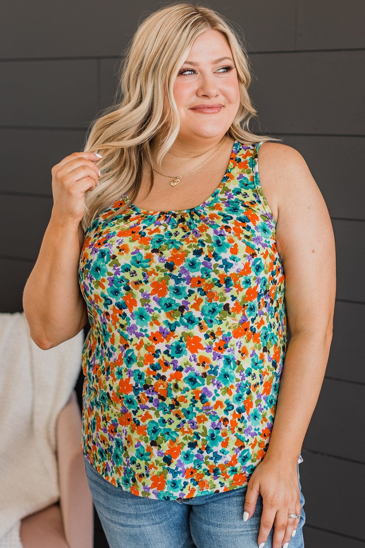 Flourishing Dreams Tank Top- Jade & Orange