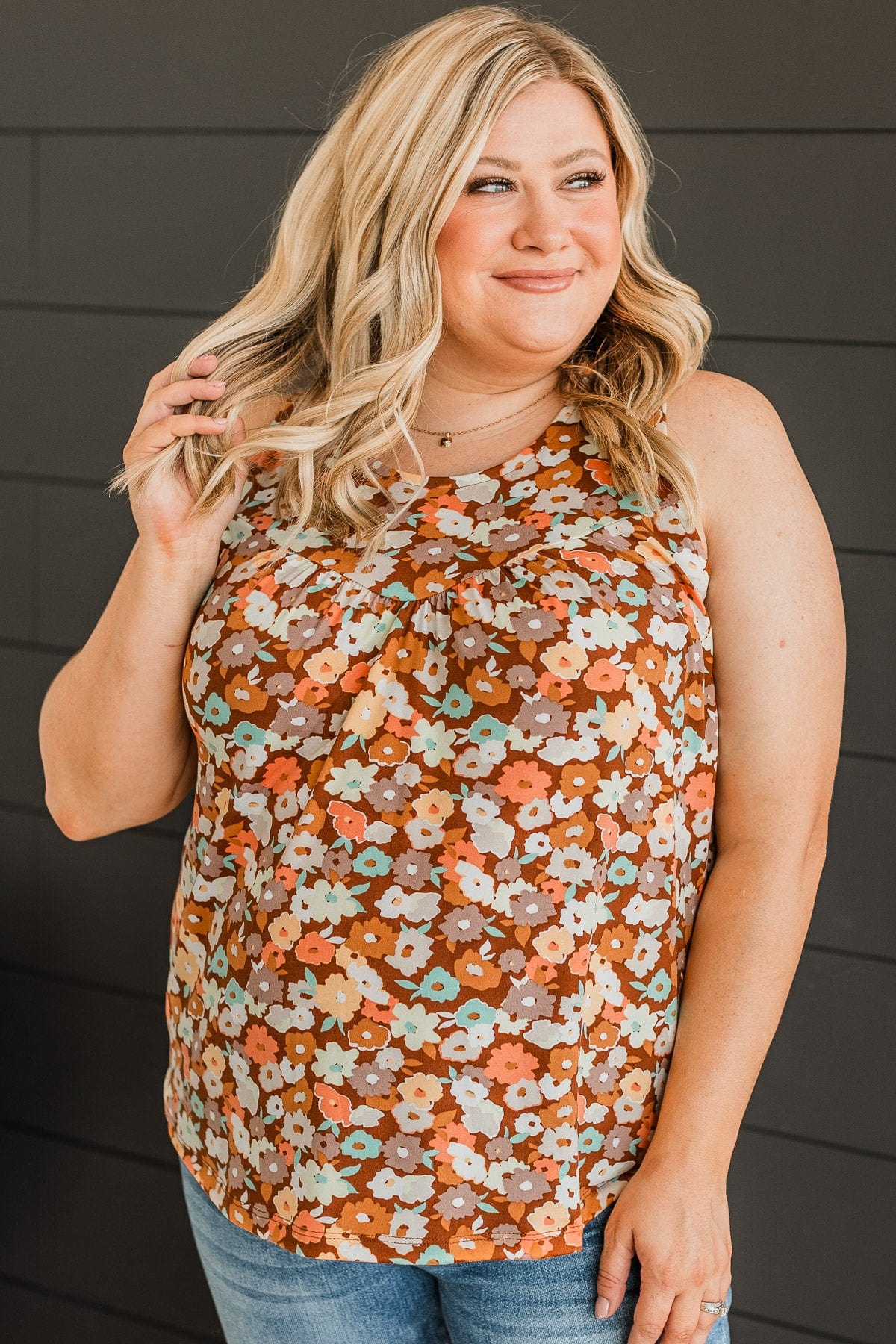 Couldn't Be Happier Tank Top- Brown