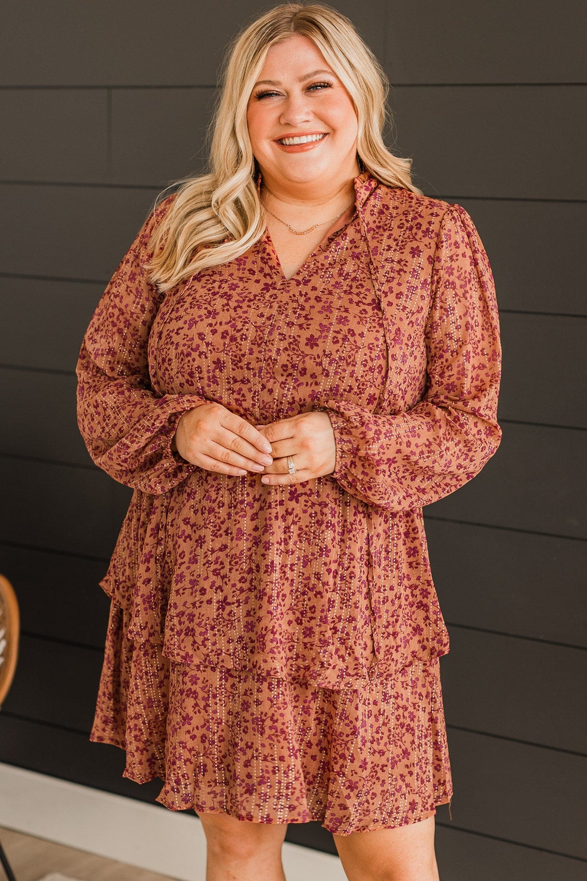 Exquisite Evenings Floral Dress- Dark Peach