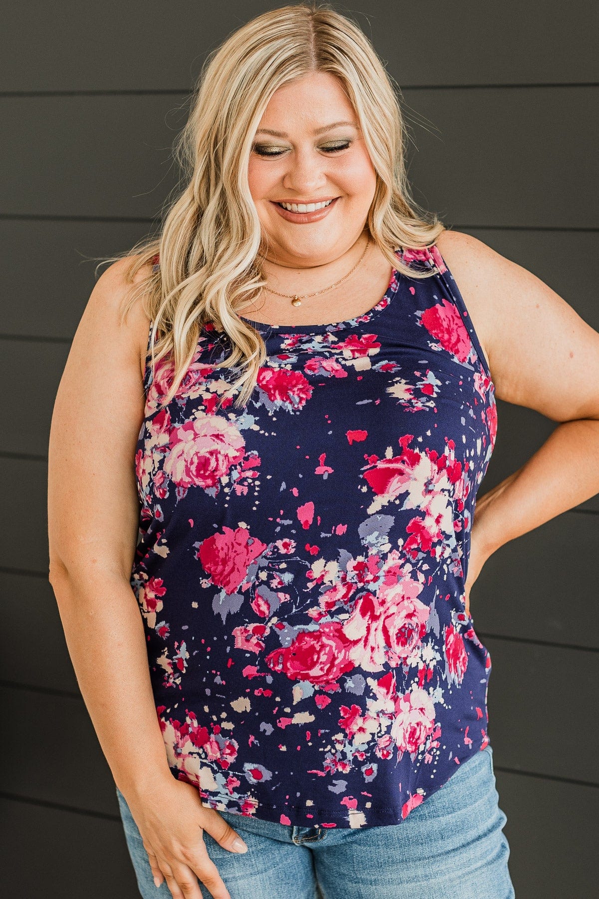 Spring To Life Floral Tank Top- Navy – The Pulse Boutique