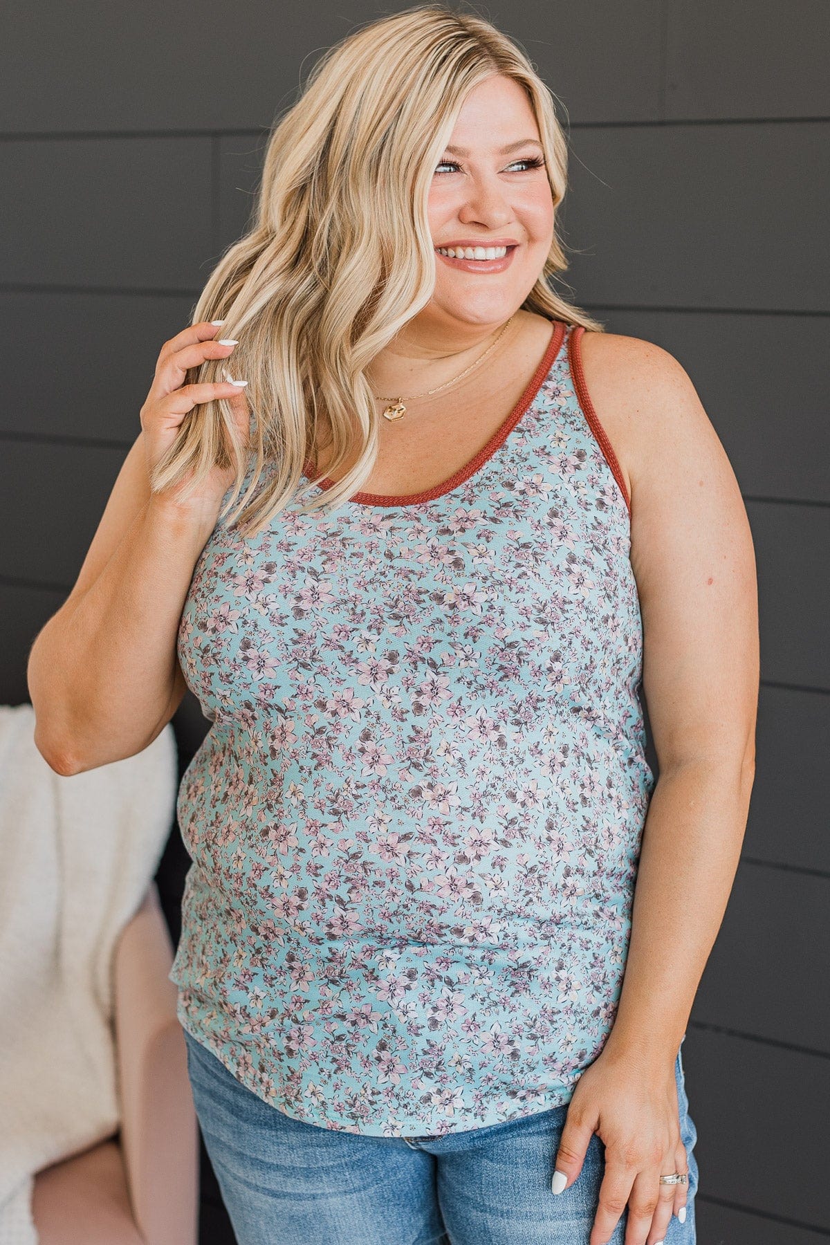 Make It My Own Floral Tank Top- Aqua