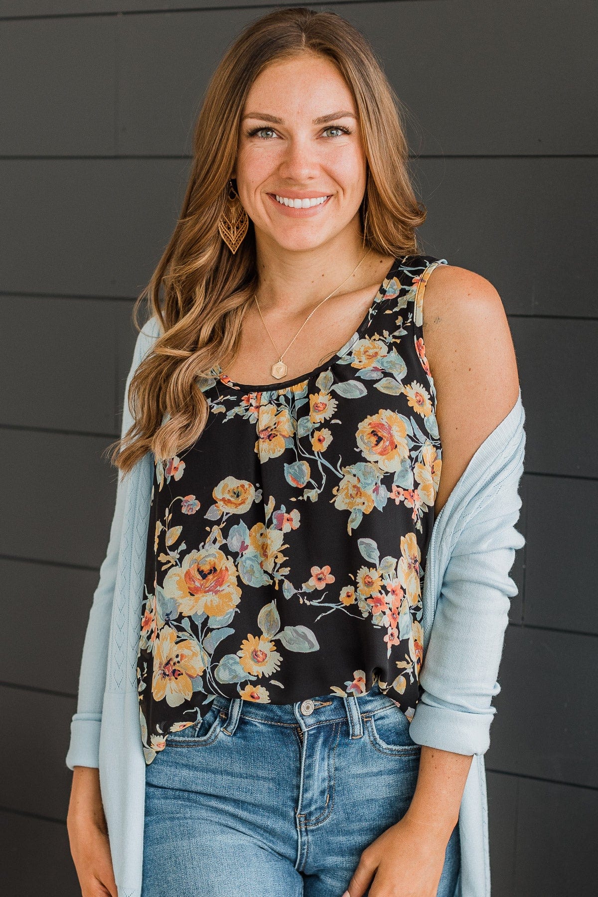 Under Your Spell Floral Tank Top- Black