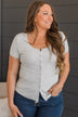 Hold Me Forever Knit Button Top- Heather Grey