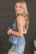 All The Appeal Babydoll Tank Top- Slate Blue