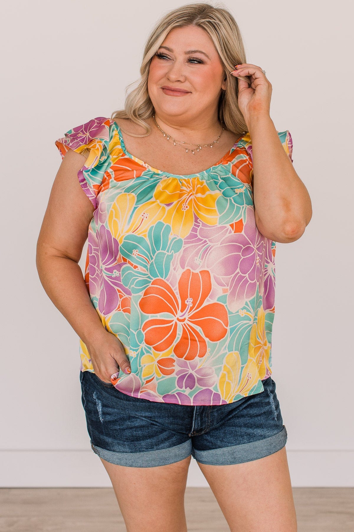 In These Moments Floral Ruffle Top- Multi-Color