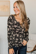 All Together Now Floral Henley Top- Black