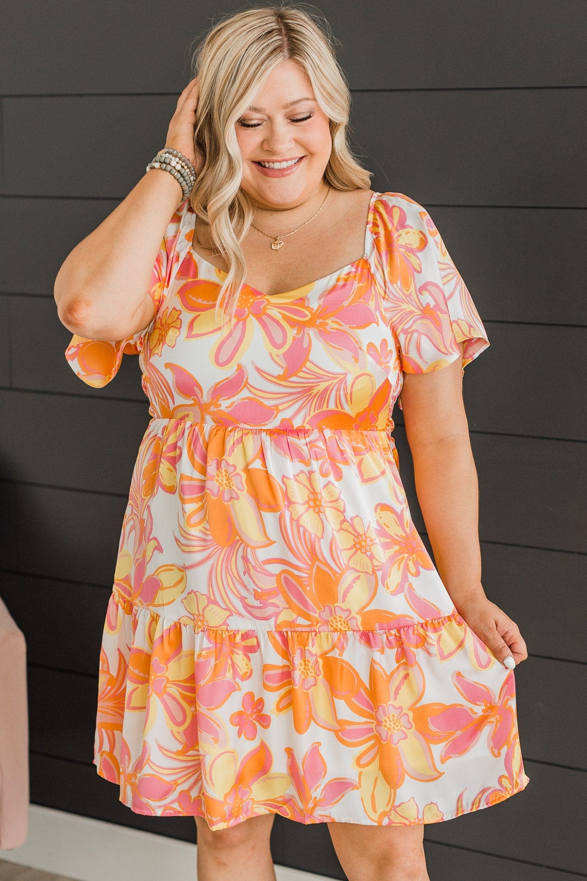 Feel Like Dancing Floral Dress- Ivory & Orange